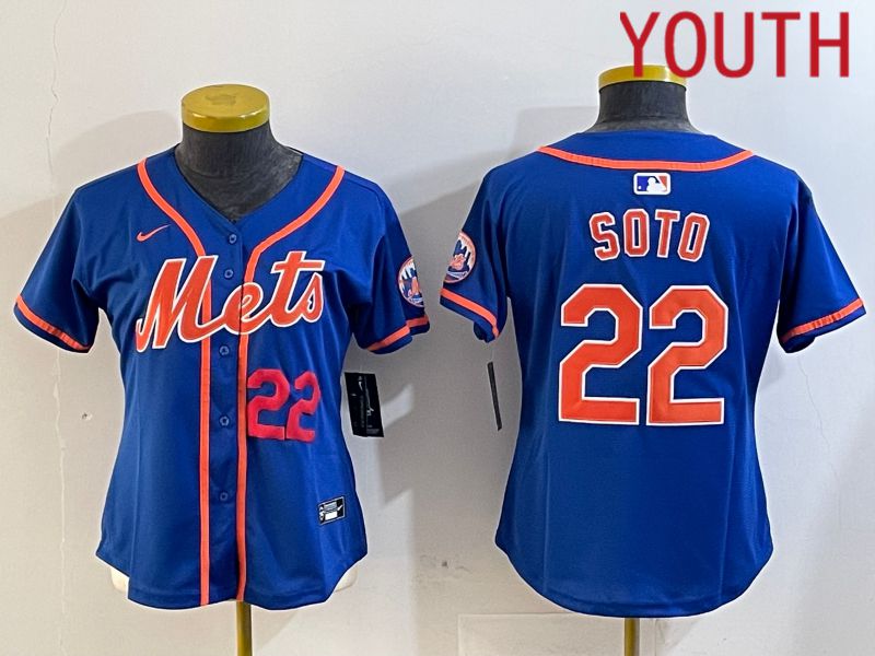 Youth New York Mets #22 Soto Blue Game 2024 Nike MLB Jersey style 1->youth mlb jersey->Youth Jersey